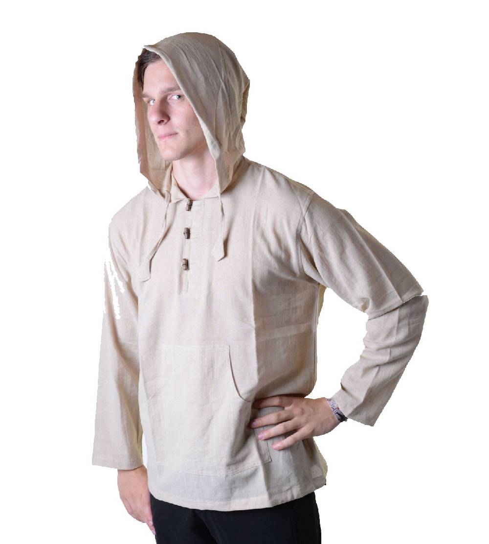 Kunst Und Magie Nepal Fischerhemd Kurtha Einfarbig Hemd Poncho Mittelalter mit Zipfelkapuze Online Outlet