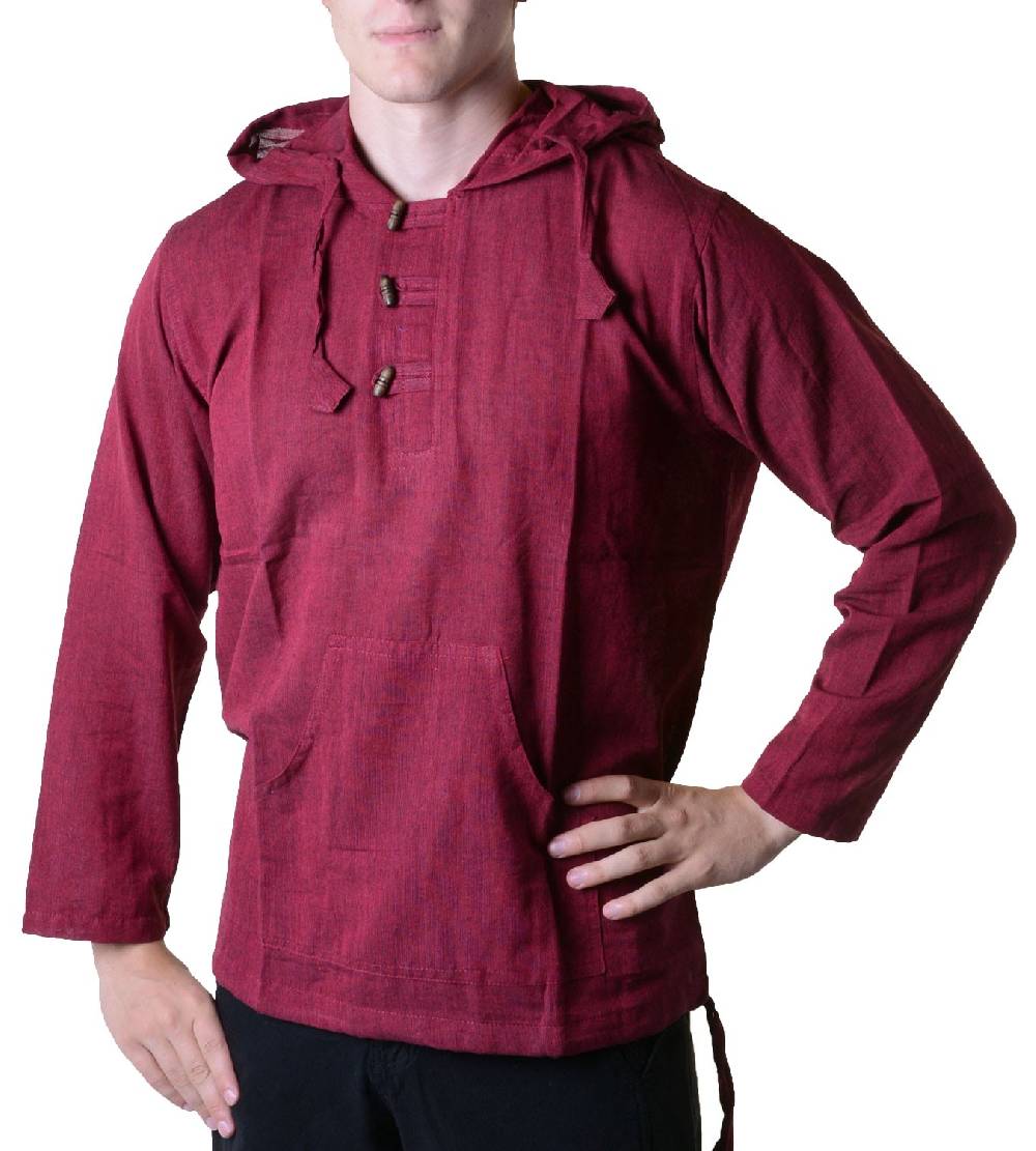Kunst Und Magie Nepal Fischerhemd Kurtha Einfarbig Hemd Poncho Mittelalter mit Zipfelkapuze Online Outlet