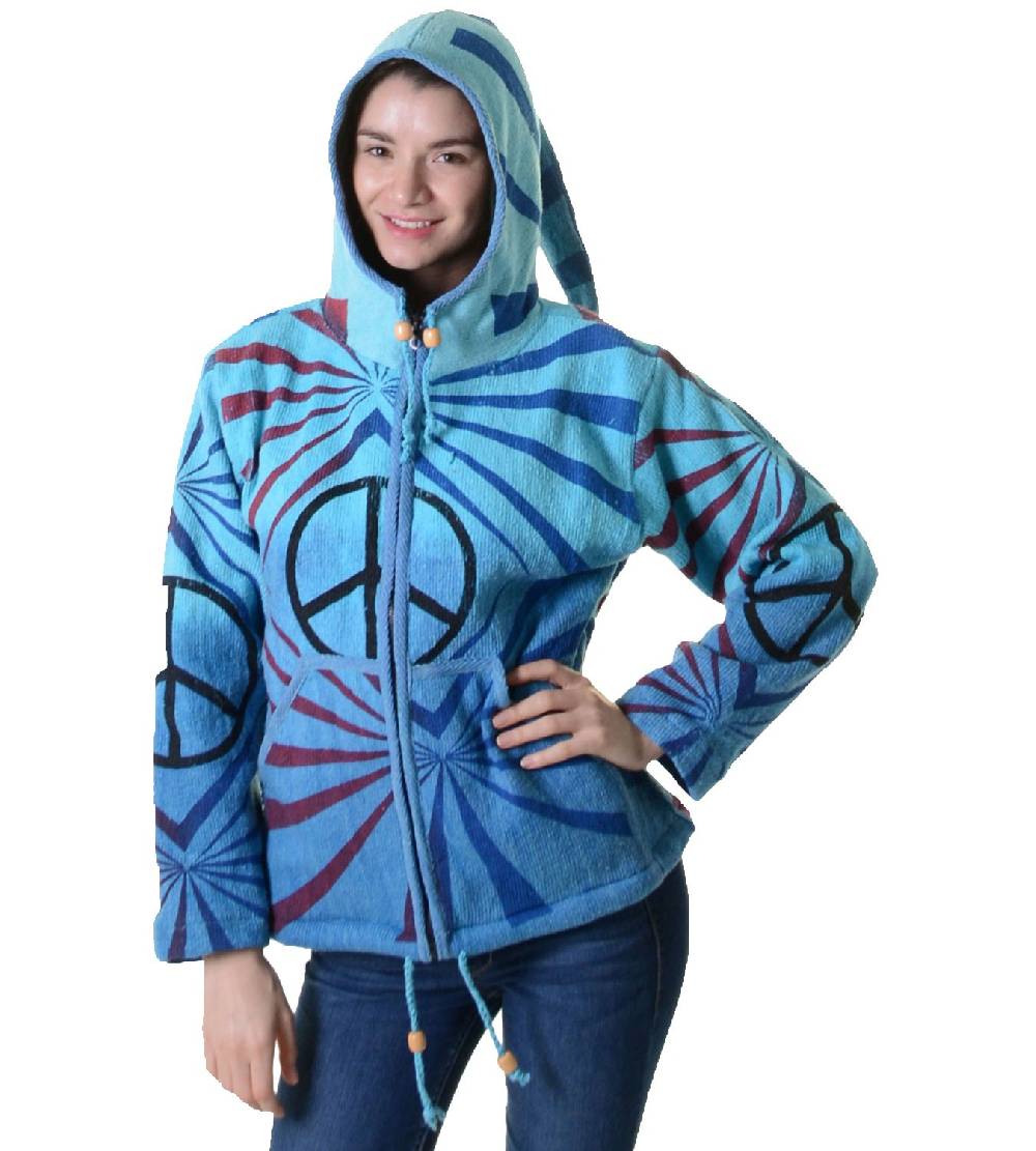 Kunst Und Magie Damen Goa Om Batik Strickjacke Jacke Zipfelkapuze Hippie Peace mehrfarbig Blitzangebot
