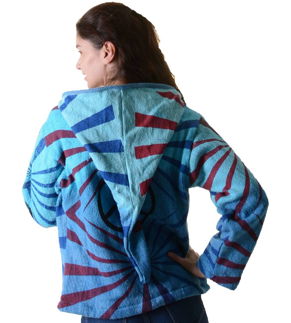 Kunst Und Magie Damen Goa Om Batik Strickjacke Jacke Zipfelkapuze Hippie Peace mehrfarbig Blitzangebot