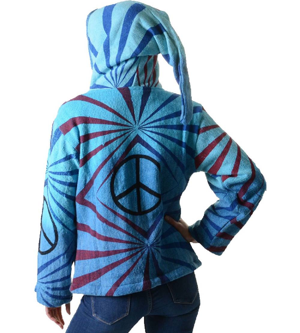 Kunst Und Magie Damen Goa Om Batik Strickjacke Jacke Zipfelkapuze Hippie Peace mehrfarbig Blitzangebot
