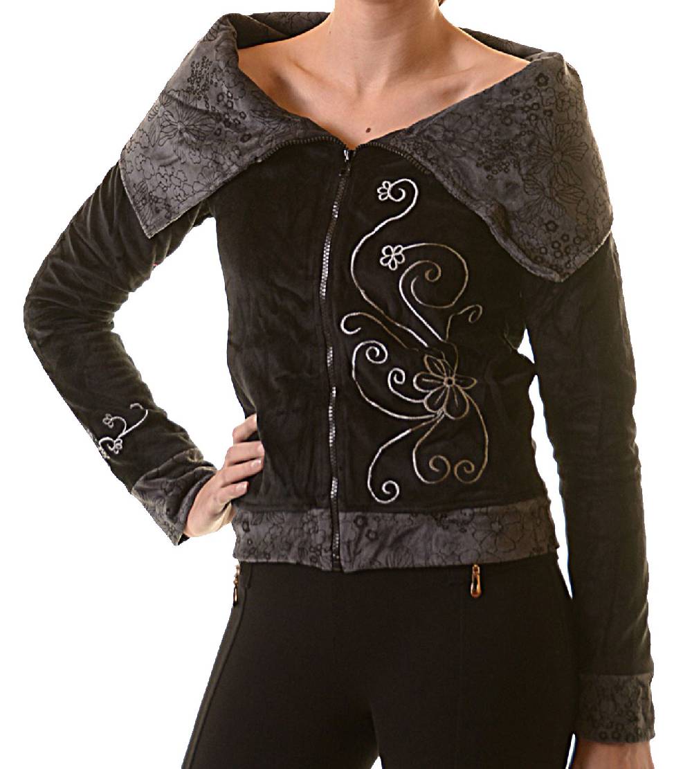 Kunst Und Magie Boho Ethno Jacke mit Rollkragen aus Samt Große Rabatte