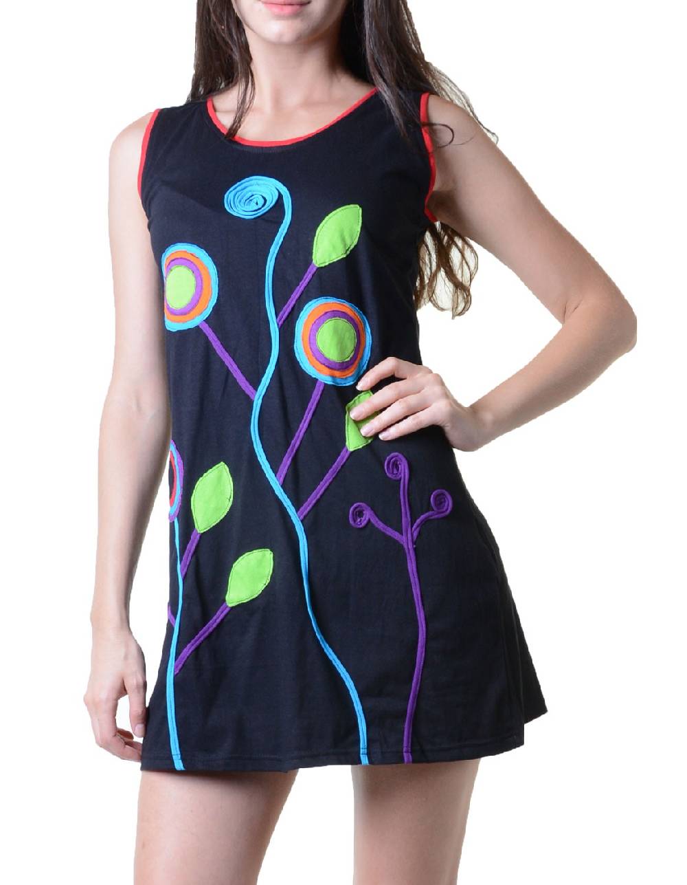 Kunst Und Magie Minikleid Longshirt Tunika Hippie Sommerkleid mit Patches Online Shopping