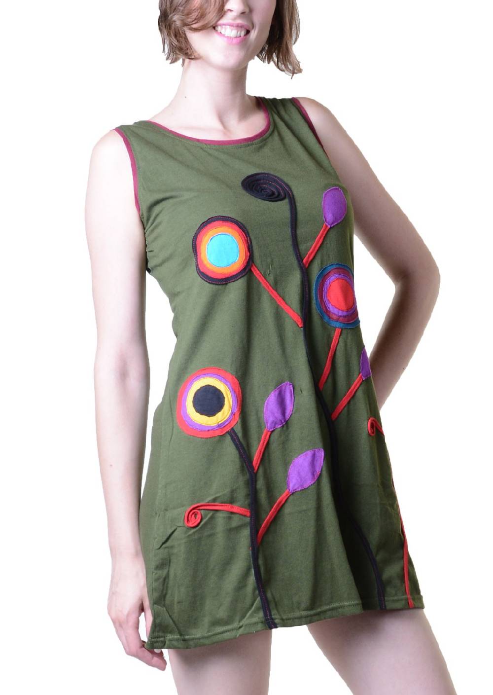 Kunst Und Magie Minikleid Longshirt Tunika Hippie Sommerkleid mit Patches Online Shopping