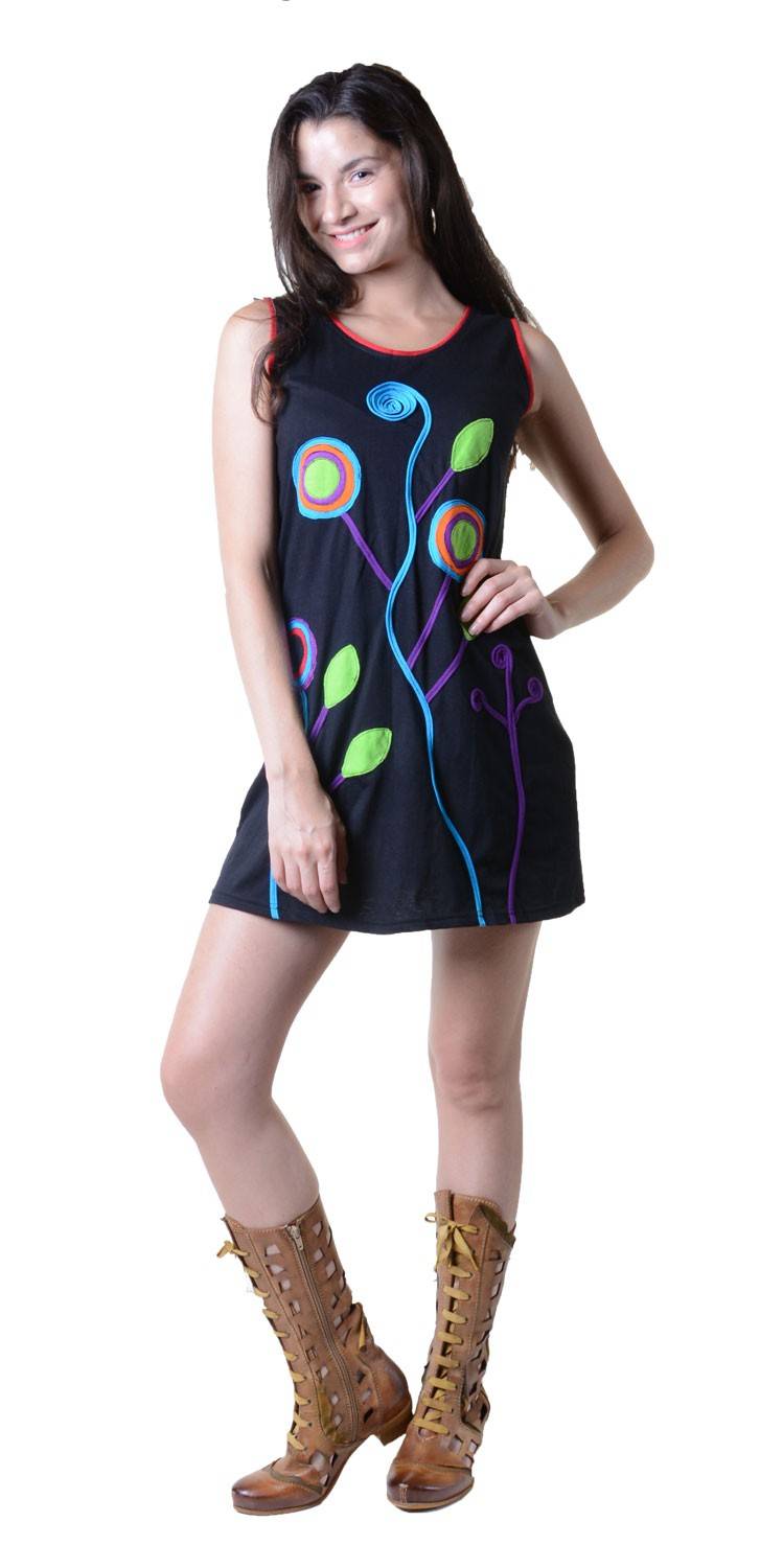 Kunst Und Magie Minikleid Longshirt Tunika Hippie Sommerkleid mit Patches Online Shopping