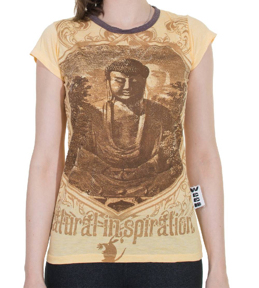 Kunst Und Magie 70er Retro Top Sure Weed Buddha Meditation Girlie T-Shirt im Knitter Look Große Rabatte