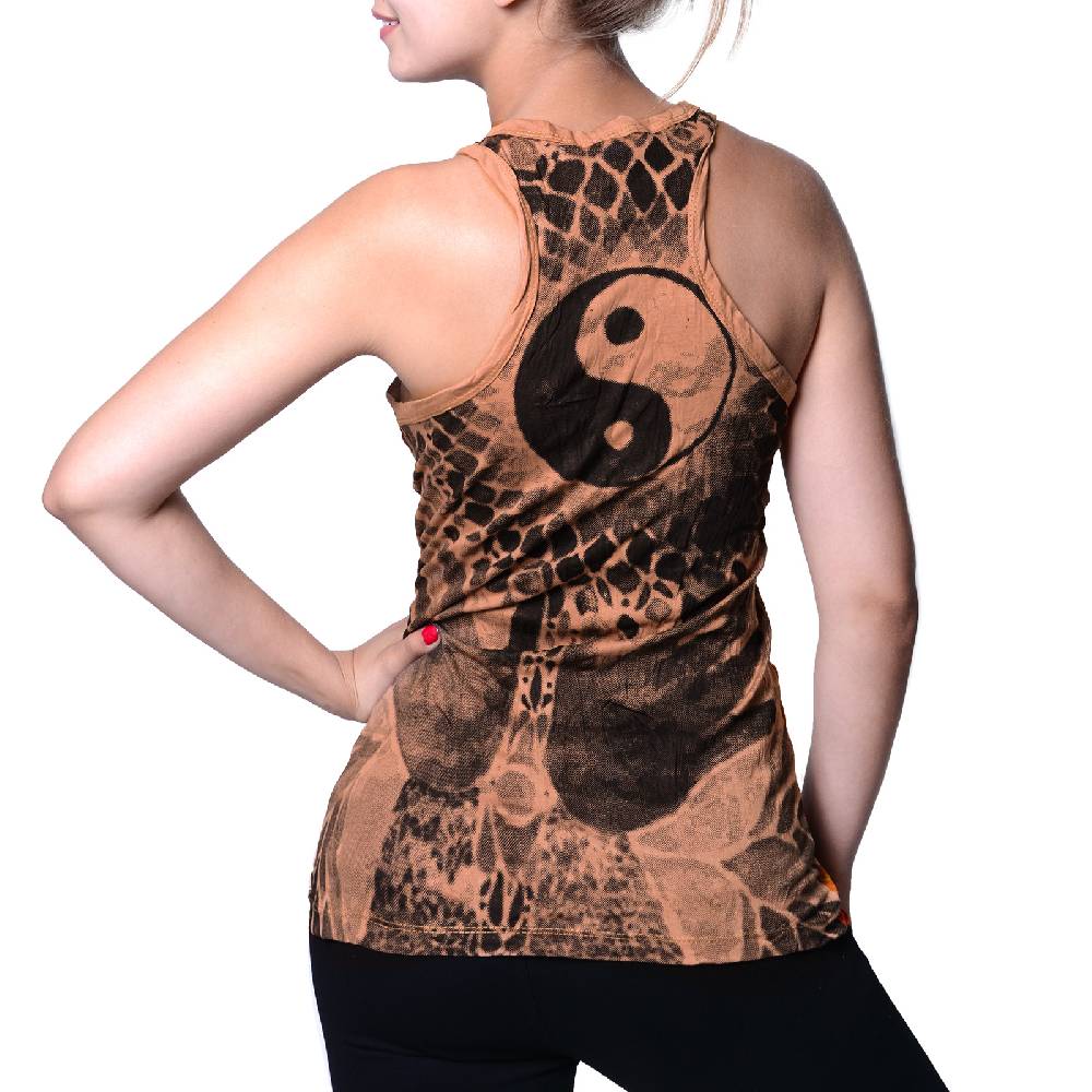 Kunst Und Magie Kunst und Magie Sure Damen Ying Yang 70er Retro Trägertop T-Shirt Tank-Top Hippie Goa Neuheiten