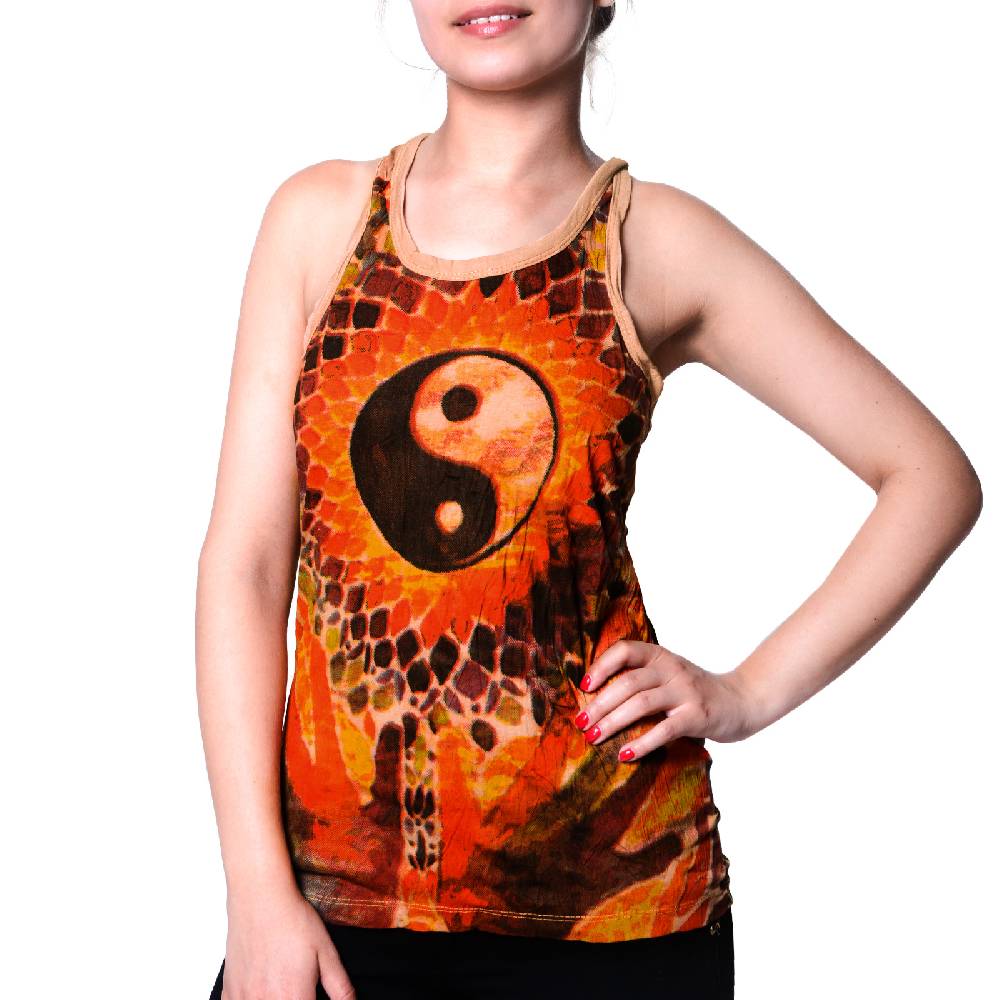 Kunst Und Magie Kunst und Magie Sure Damen Ying Yang 70er Retro Trägertop T-Shirt Tank-Top Hippie Goa Neuheiten