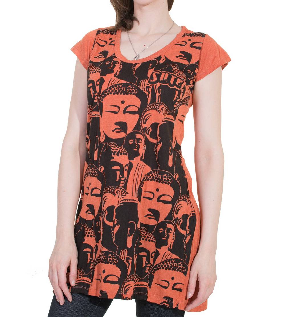 Kunst Und Magie 70er Retro Longshirt Minikleid Sure Psy Goa T-Shirt mit Buddha Köpfen VIP-Rabatte