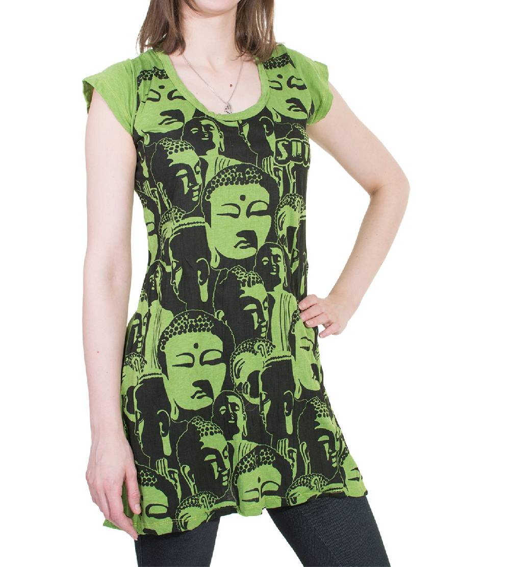 Kunst Und Magie 70er Retro Longshirt Minikleid Sure Psy Goa T-Shirt mit Buddha Köpfen VIP-Rabatte