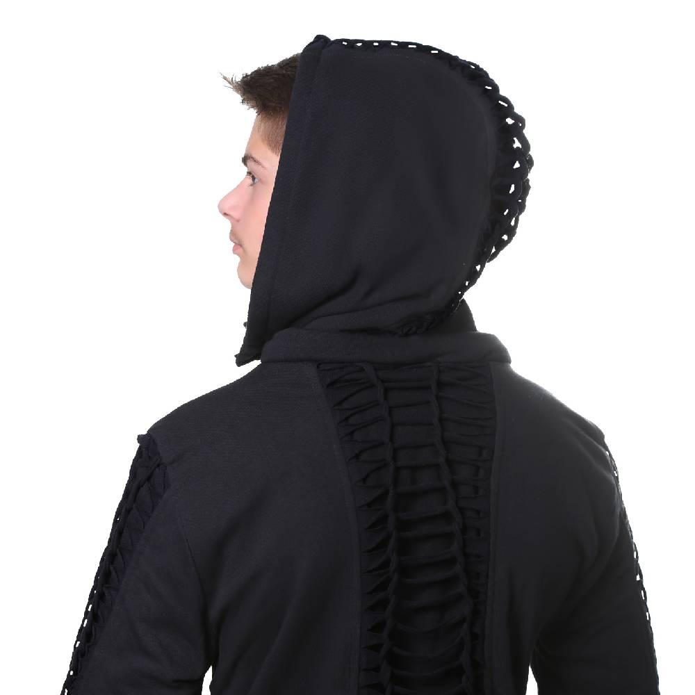 Kunst Und Magie Kunst und Magie Herren Goajacke aus Baumwolle mit Fleecefutter, Kapuze und Schnürungen Medieval Rabatte dieses Monats