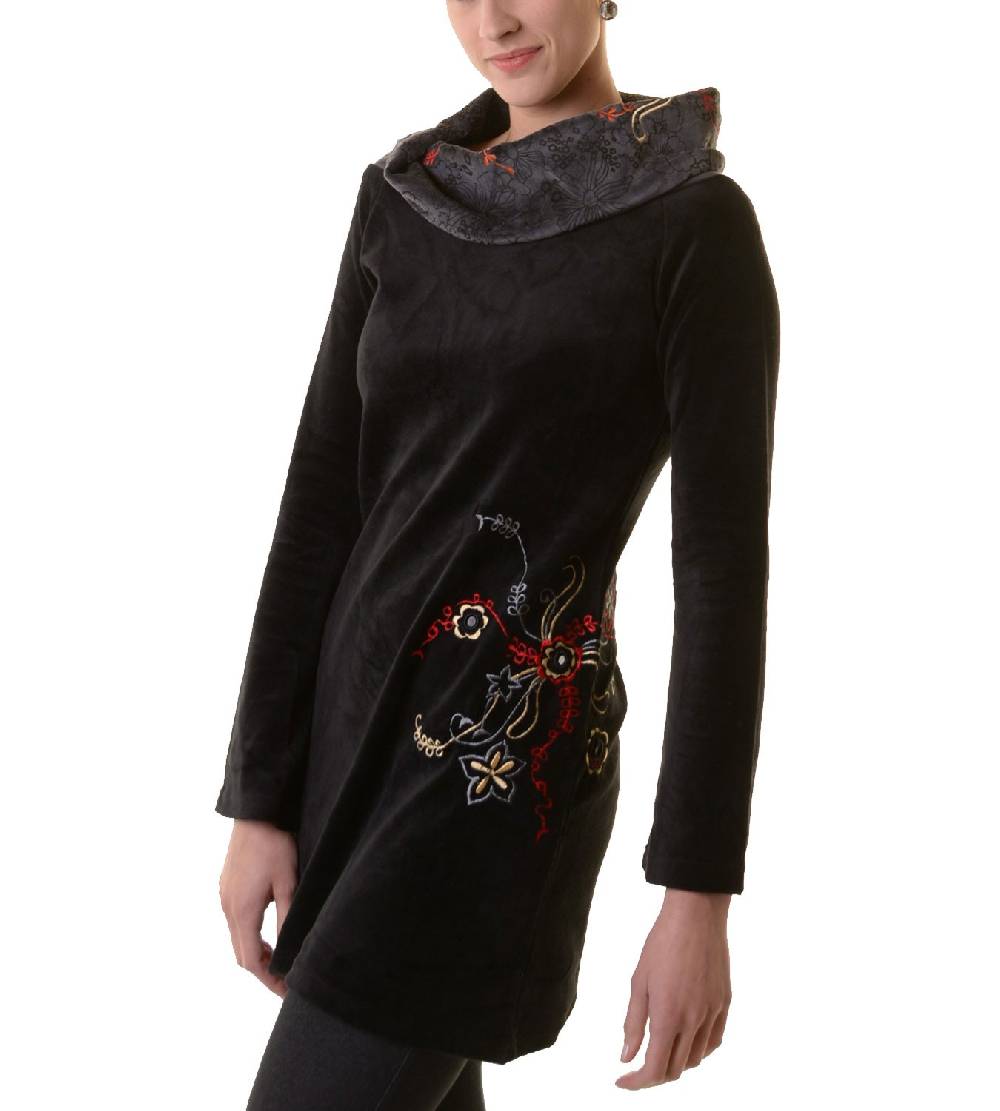 Kunst Und Magie Boho Tunika/Kleid mit Kragen aus Samt Auslauf