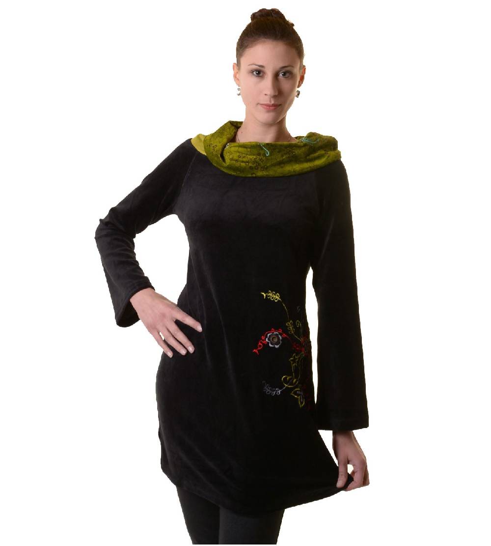 Kunst Und Magie Boho Tunika/Kleid mit Kragen aus Samt Auslauf
