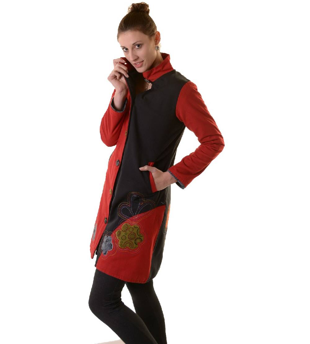Kunst Und Magie Bohojacke Damenjacke Goa Psy Hippie mit bunter Blumenstickerei Verkauf
