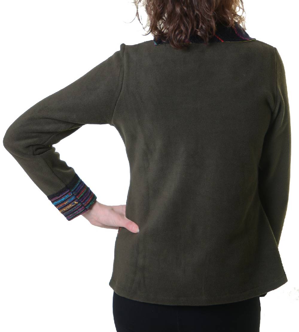 Kunst Und Magie Fleecepullover mit Blumenmustern und auffälligem Baumwoll-Kragen - Damen Oberteil Hippie Goa Boho Überzieher Blitzverkäufe