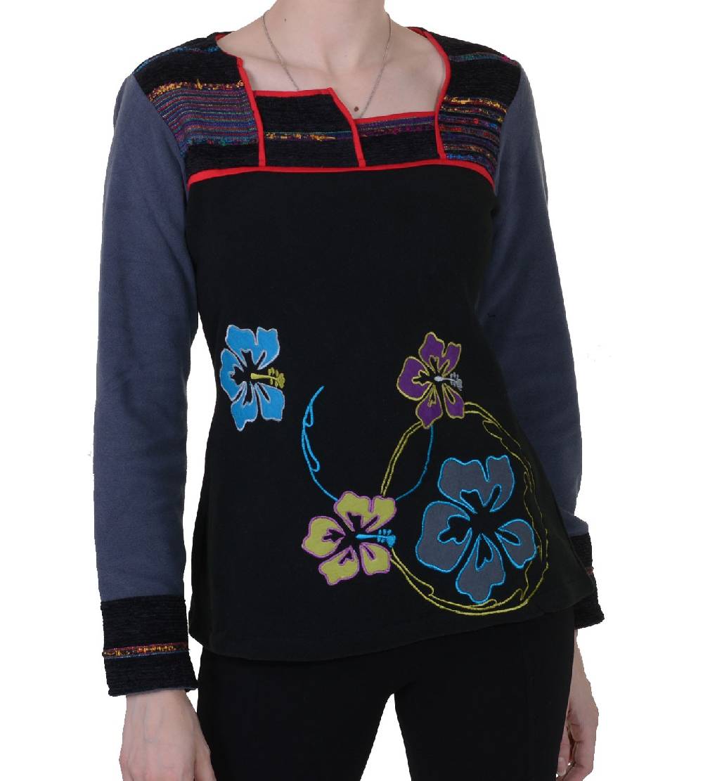 Kunst Und Magie Fleeceoberteil mit wunderschönem Blumenstick für hippe Damen Boho Hippie Goa Psy Kostenloser Versand