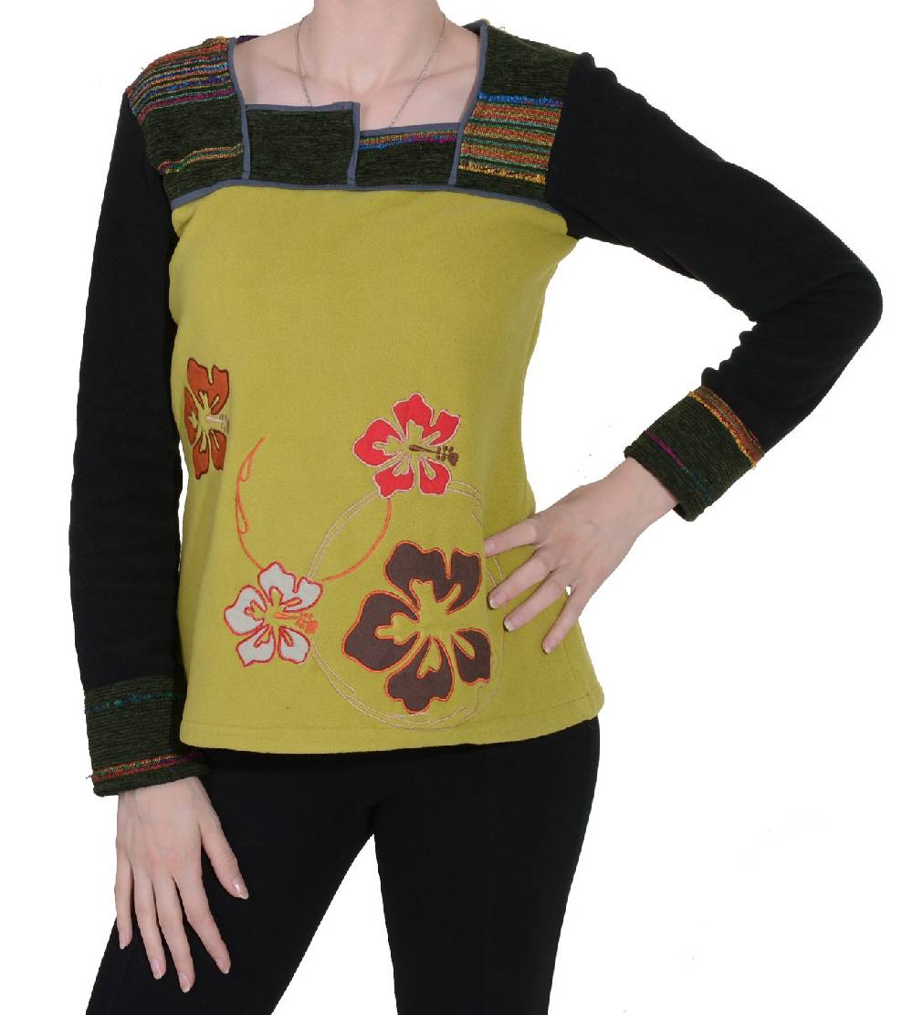 Kunst Und Magie Fleeceoberteil mit wunderschönem Blumenstick für hippe Damen Boho Hippie Goa Psy Kostenloser Versand