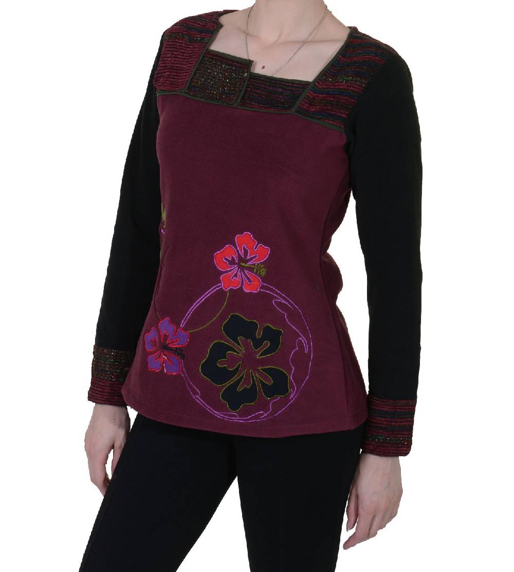 Kunst Und Magie Fleeceoberteil mit wunderschönem Blumenstick für hippe Damen Boho Hippie Goa Psy Kostenloser Versand