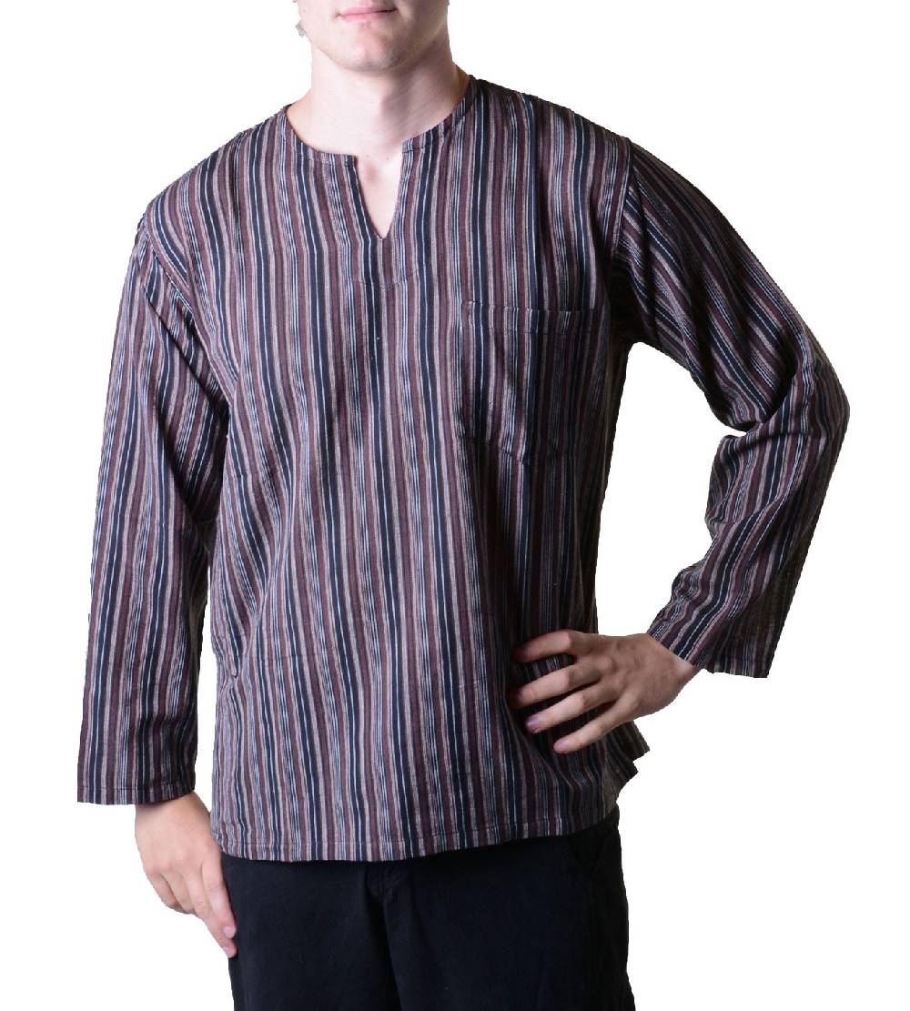 Kunst Und Magie Fischerhemd Kurtha Gestreift Überzieher Hemd Poncho Mittelalter Nepal Weihnachtsangebot