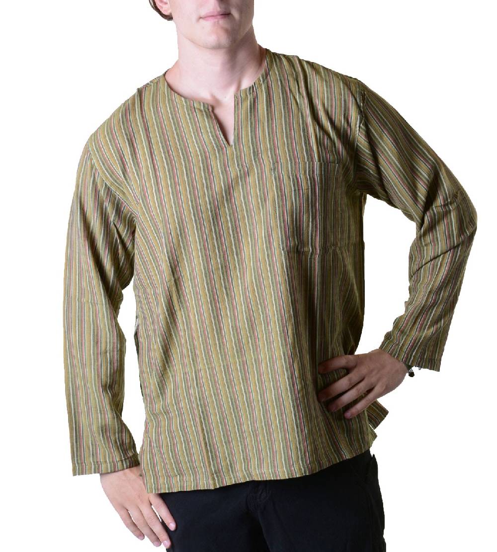 Kunst Und Magie Fischerhemd Kurtha Gestreift Überzieher Hemd Poncho Mittelalter Nepal Weihnachtsangebot