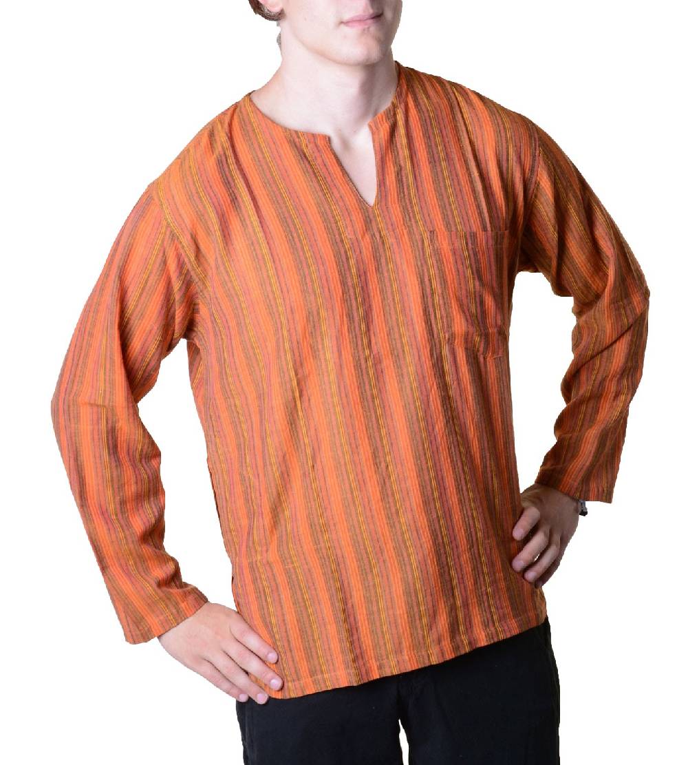 Kunst Und Magie Fischerhemd Kurtha Gestreift Überzieher Hemd Poncho Mittelalter Nepal Weihnachtsangebot