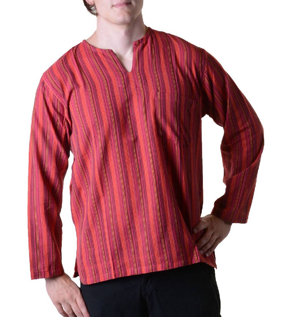 Kunst Und Magie Fischerhemd Kurtha Gestreift Überzieher Hemd Poncho Mittelalter Nepal Weihnachtsangebot