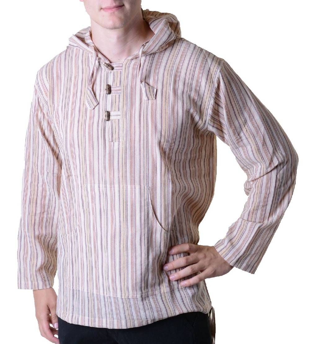 Kunst Und Magie Gestreiftes Fischerhemd Kurtha Überzieher Hemd Poncho Mittelalter mit Zipfelkapuze Vatertagsangebot