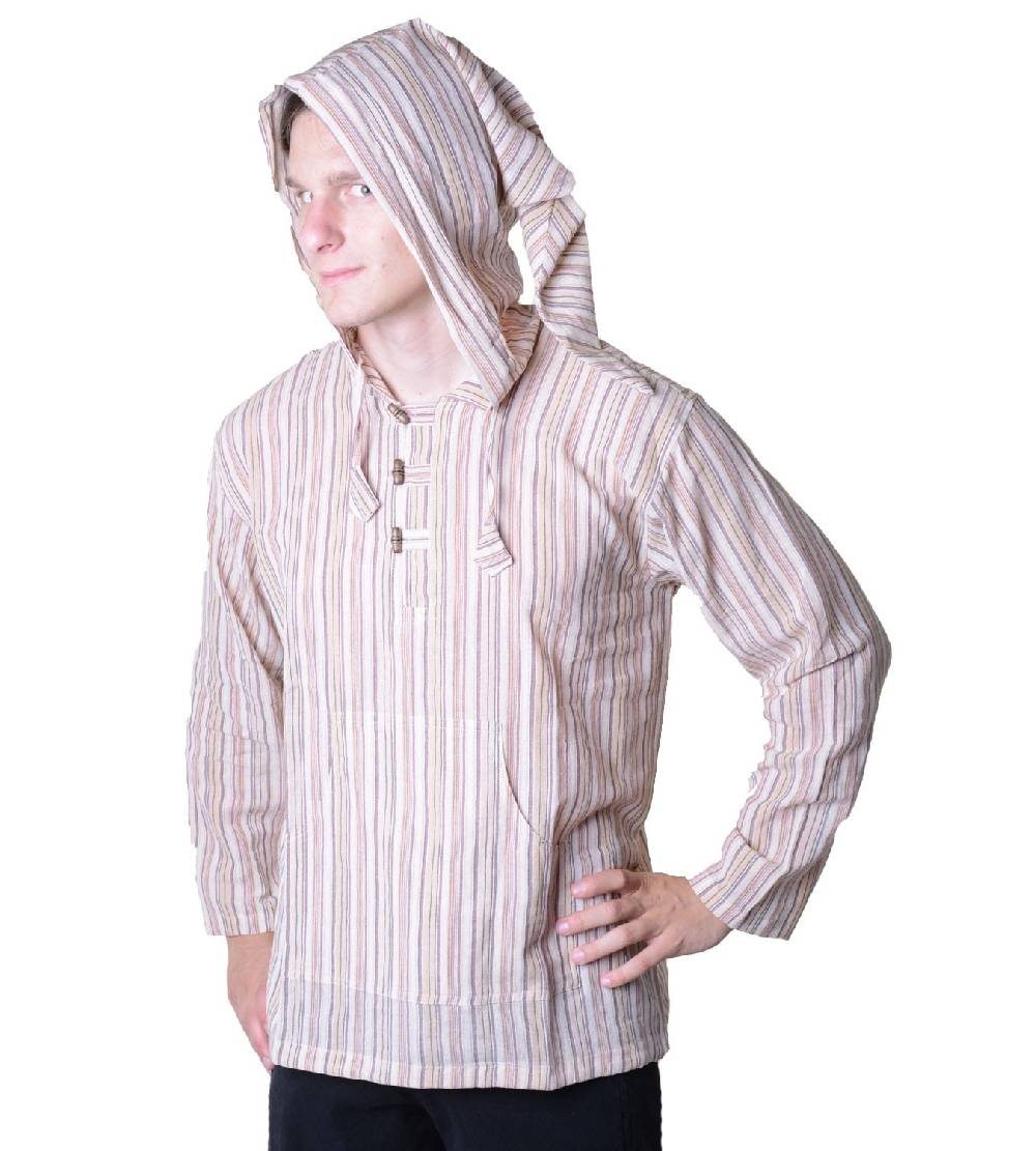 Kunst Und Magie Gestreiftes Fischerhemd Kurtha Überzieher Hemd Poncho Mittelalter mit Zipfelkapuze Vatertagsangebot