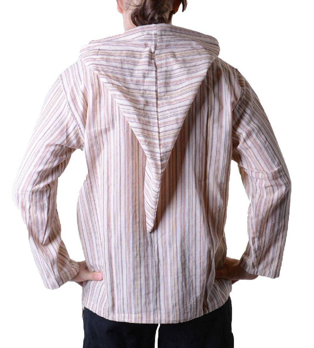 Kunst Und Magie Gestreiftes Fischerhemd Kurtha Überzieher Hemd Poncho Mittelalter mit Zipfelkapuze Vatertagsangebot