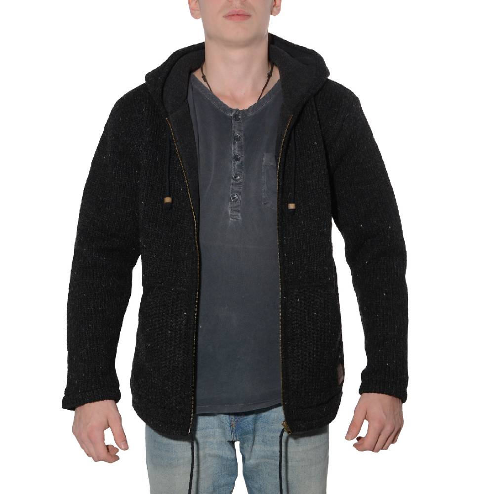 Kunst Und Magie Herren Strickjacke Wolle Jacke mit warmen Fleecefutter Kapuze Schafs Schurwolle Heißer Verkauf