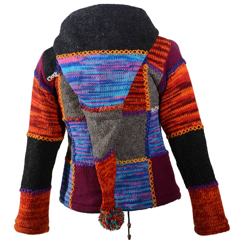 Kunst Und Magie Kunst und Magie Damen Bunte Patchwork Strickjacke mit Zipfelkapuze Blitzangebot