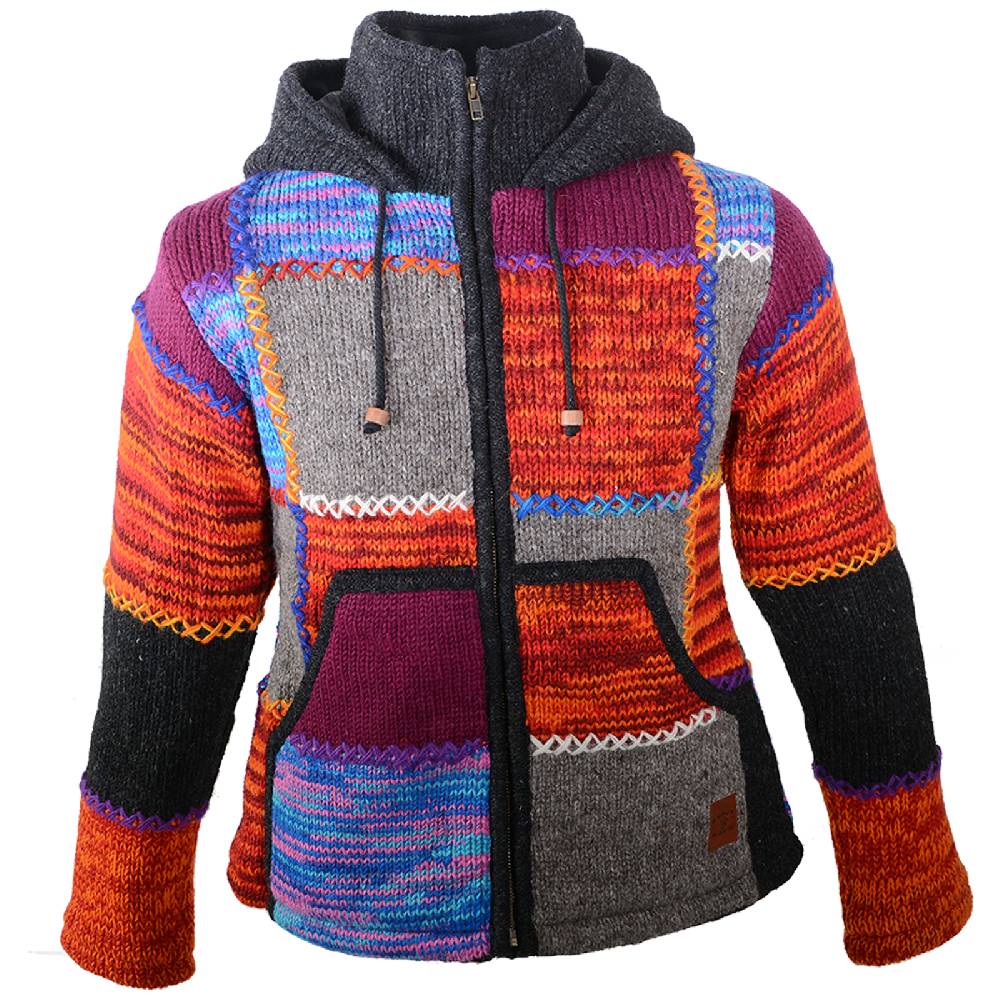 Kunst Und Magie Kunst und Magie Damen Bunte Patchwork Strickjacke mit Zipfelkapuze Blitzangebot