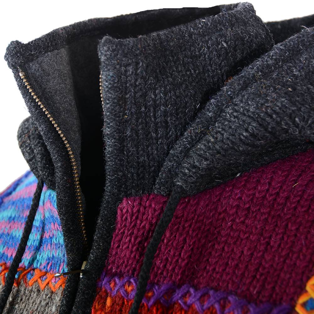 Kunst Und Magie Kunst und Magie Damen Bunte Patchwork Strickjacke mit Zipfelkapuze Blitzangebot