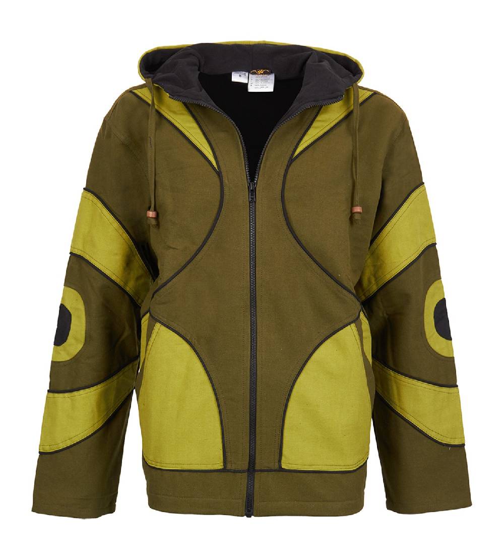 Kunst Und Magie Kunst und Magie Goa Canvas Baumwolljacke für Herren mit Fleecefutter Neuheiten