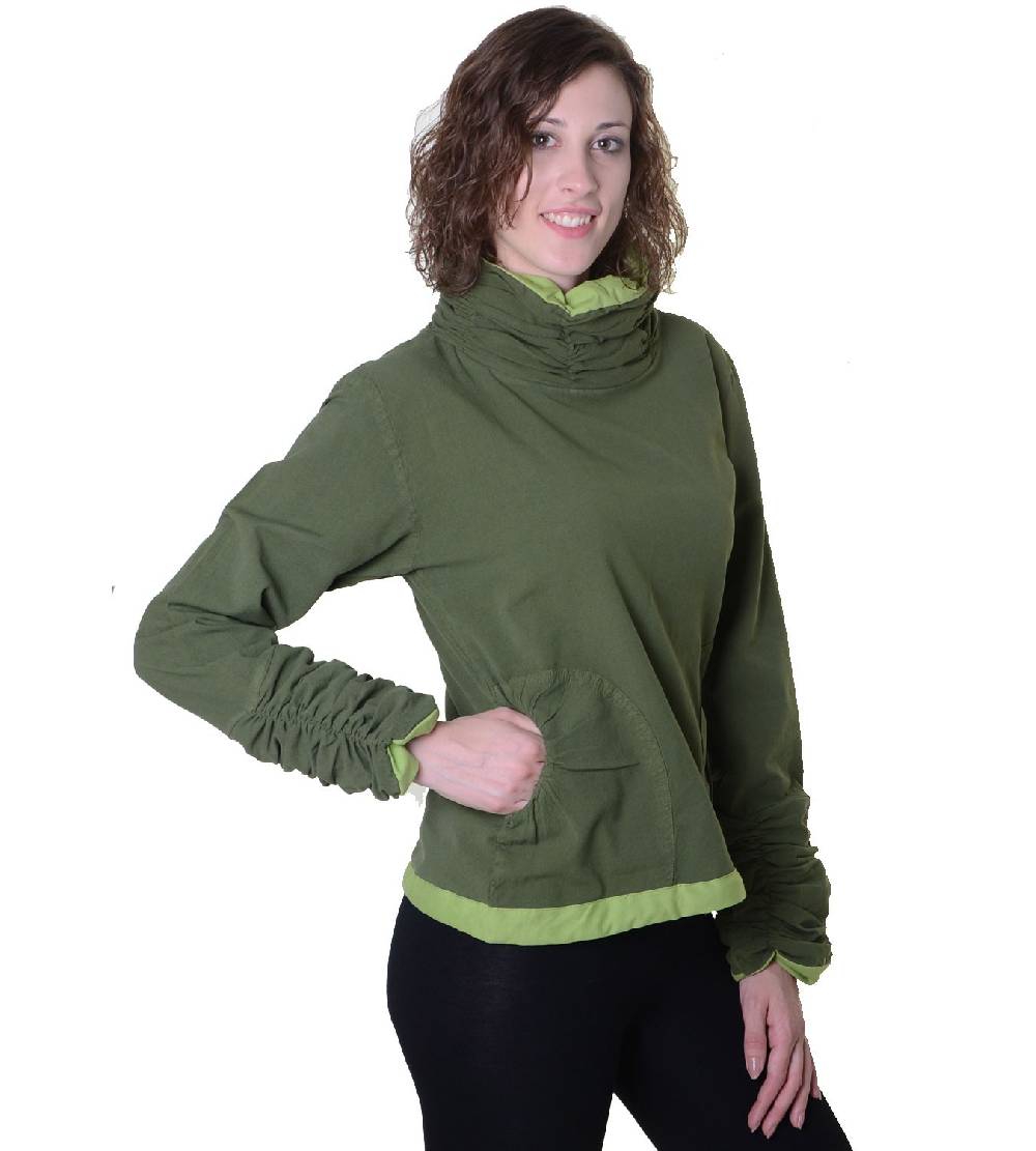 Kunst Und Magie Damen Pullover aus Baumwolle im Rollkragen Rüschen-Look - Hippie Oberteil Tägliche Deals