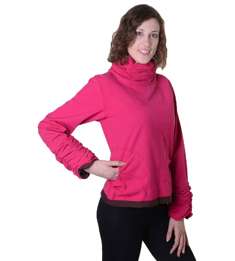 Kunst Und Magie Damen Pullover aus Baumwolle im Rollkragen Rüschen-Look - Hippie Oberteil Tägliche Deals
