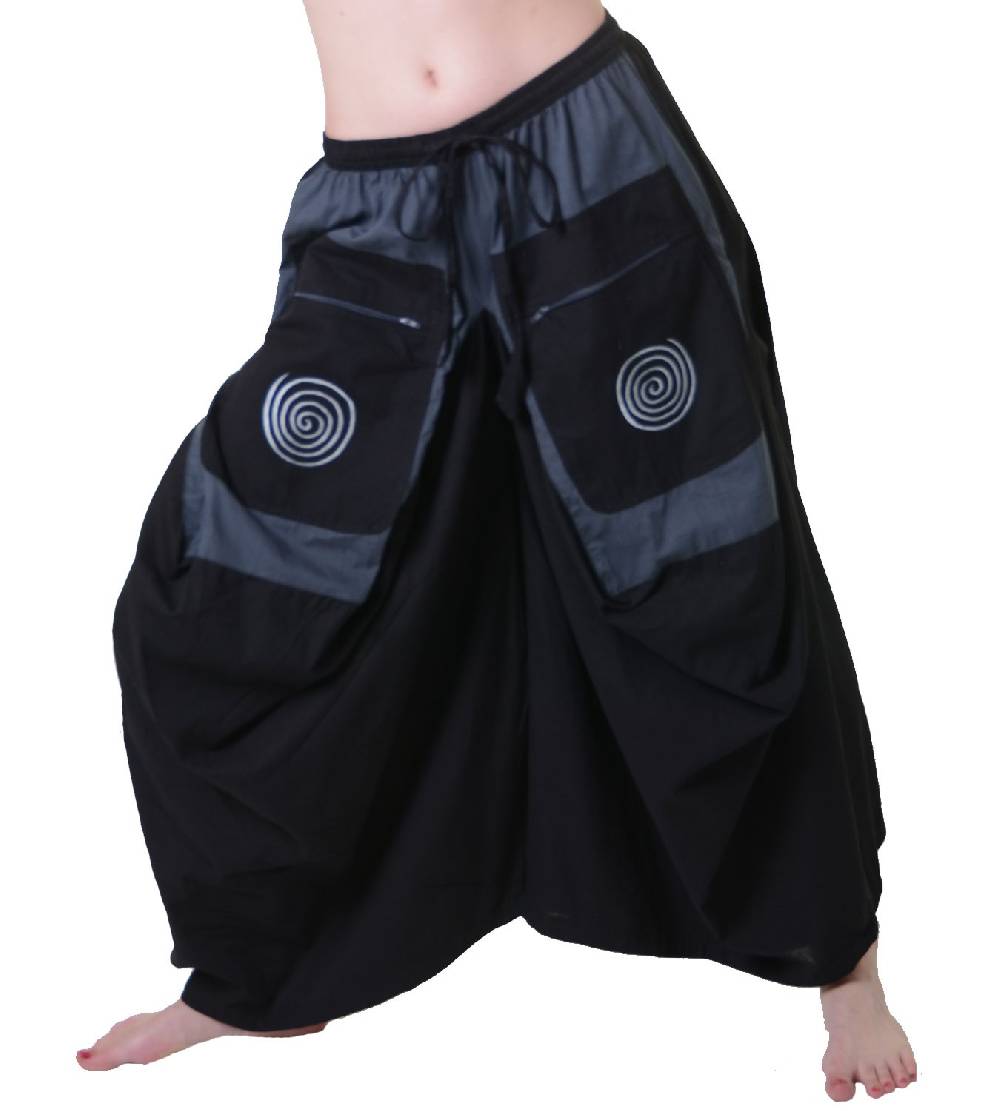 Kunst Und Magie Hippie Hosenrock mit Spiralmuster-Stickerei - Butterfly Schlaghose Goa Psy Super Sparpreis