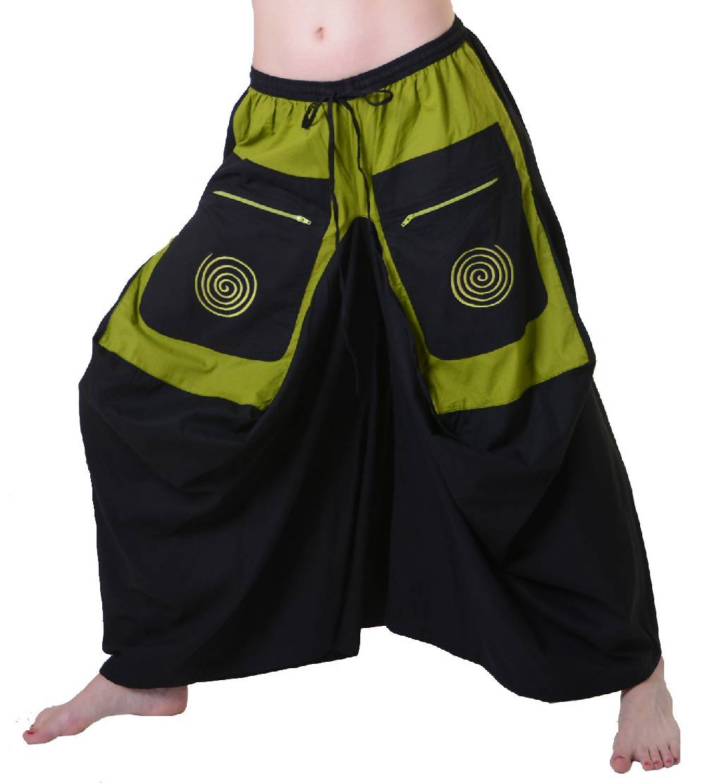 Kunst Und Magie Hippie Hosenrock mit Spiralmuster-Stickerei - Butterfly Schlaghose Goa Psy Super Sparpreis