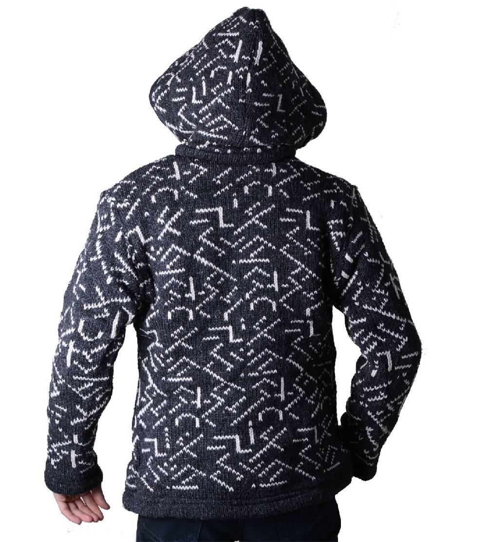 Kunst Und Magie Herren Strickjacke Wolljacke mit Fleecefutter und abnehmbarer Kapuze und Muster Letzter Tag