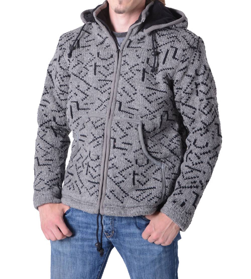 Kunst Und Magie Herren Strickjacke Wolljacke mit Fleecefutter und abnehmbarer Kapuze und Muster Letzter Tag
