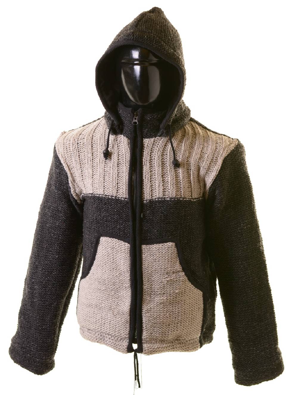 Kunst Und Magie Herren Strickjacke Wolljacke mit Fleecefutter und abnehmbarer Kapuze Grau und Braun Vierteljährliche Förderung