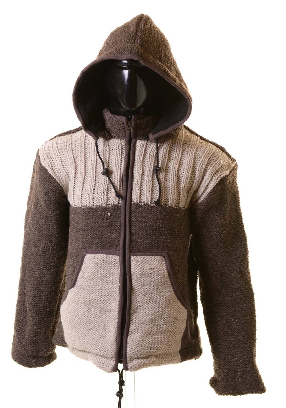 Kunst Und Magie Herren Strickjacke Wolljacke mit Fleecefutter und abnehmbarer Kapuze Grau und Braun Vierteljährliche Förderung
