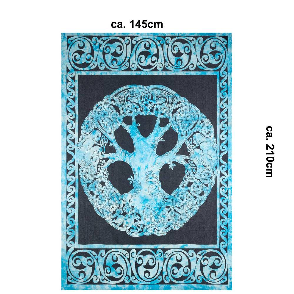 Kunst Und Magie Dekotuch Tagesdecke Wandbehang Celtic Lebensbaum Ygdrasül Tuch Keltisch Blau ca.210x145cm Speichern exportieren