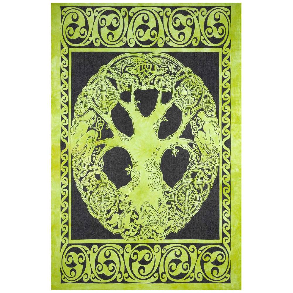 Kunst Und Magie Dekotuch Tagesdecke Wandbehang Celtic Lebensbaum Ygdrasül Tuch Keltisch Grün ca.210x145cm Black Friday Preise