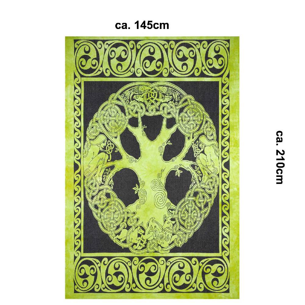 Kunst Und Magie Dekotuch Tagesdecke Wandbehang Celtic Lebensbaum Ygdrasül Tuch Keltisch Grün ca.210x145cm Black Friday Preise