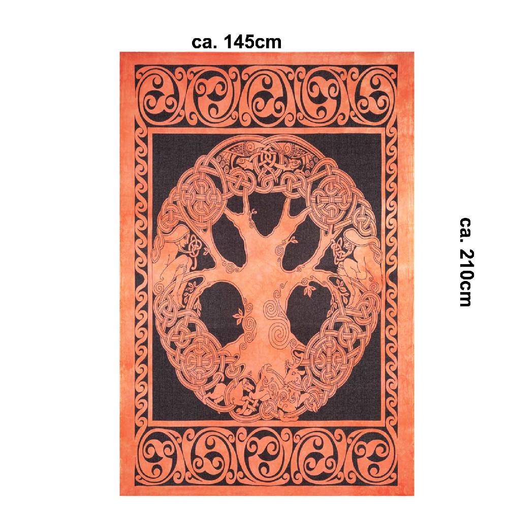 Kunst Und Magie Dekotuch Tagesdecke Wandbehang Celtic Lebensbaum Ygdrasül Tuch Keltisch Orange ca.210x145cm Im Verkauf