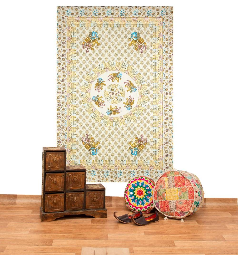 Kunst Und Magie Kunst und Magie Tagesdecke Wandbehang Deko Tuch Elefant Mandala ca 135 x 200cm 2025