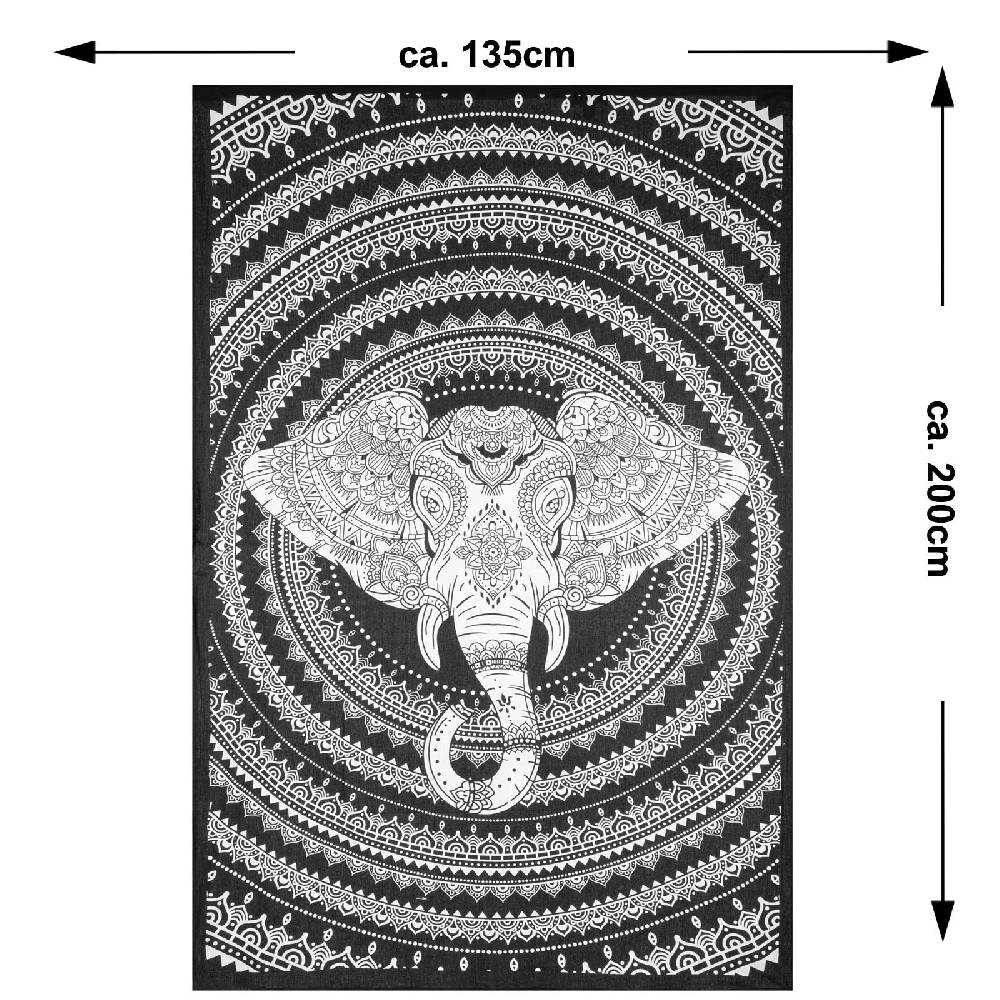 Kunst Und Magie Kunst und Magie Tagesdecke Wandbehang Deko Tuch Elefant Mandala ca 135 x 200cm Auslauf