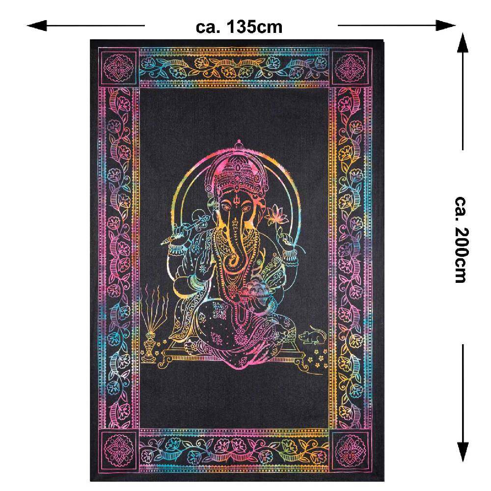 Kunst Und Magie UV Tuch Ganesha Tagesdecke Wandbehang Deko Meditation UV Schwarzlicht ca. 200 x 135 cm im Angebot
