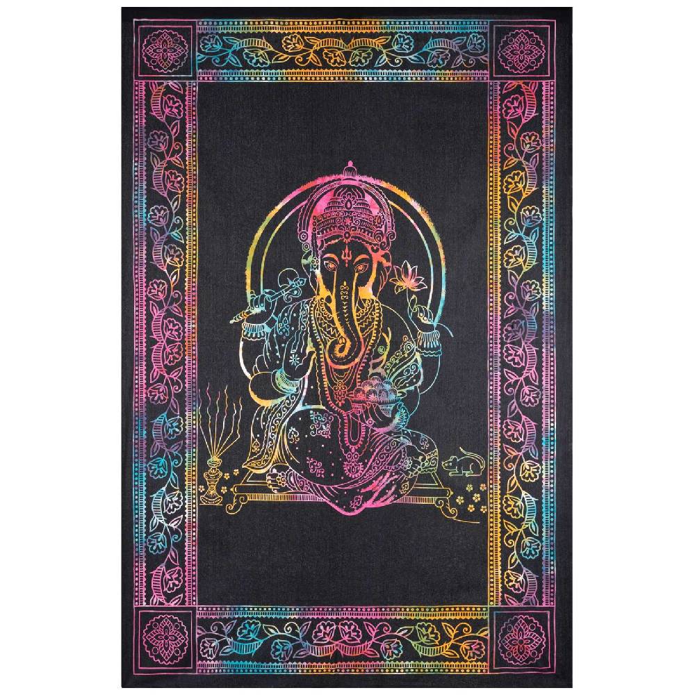 Kunst Und Magie UV Tuch Ganesha Tagesdecke Wandbehang Deko Meditation UV Schwarzlicht ca. 200 x 135 cm im Angebot